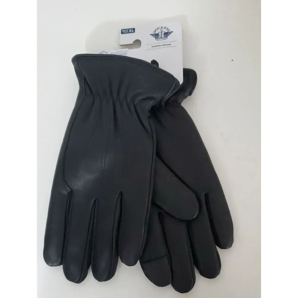 Dockers Men’s Black Leather Gloves Easy Texting Lined XL NWT